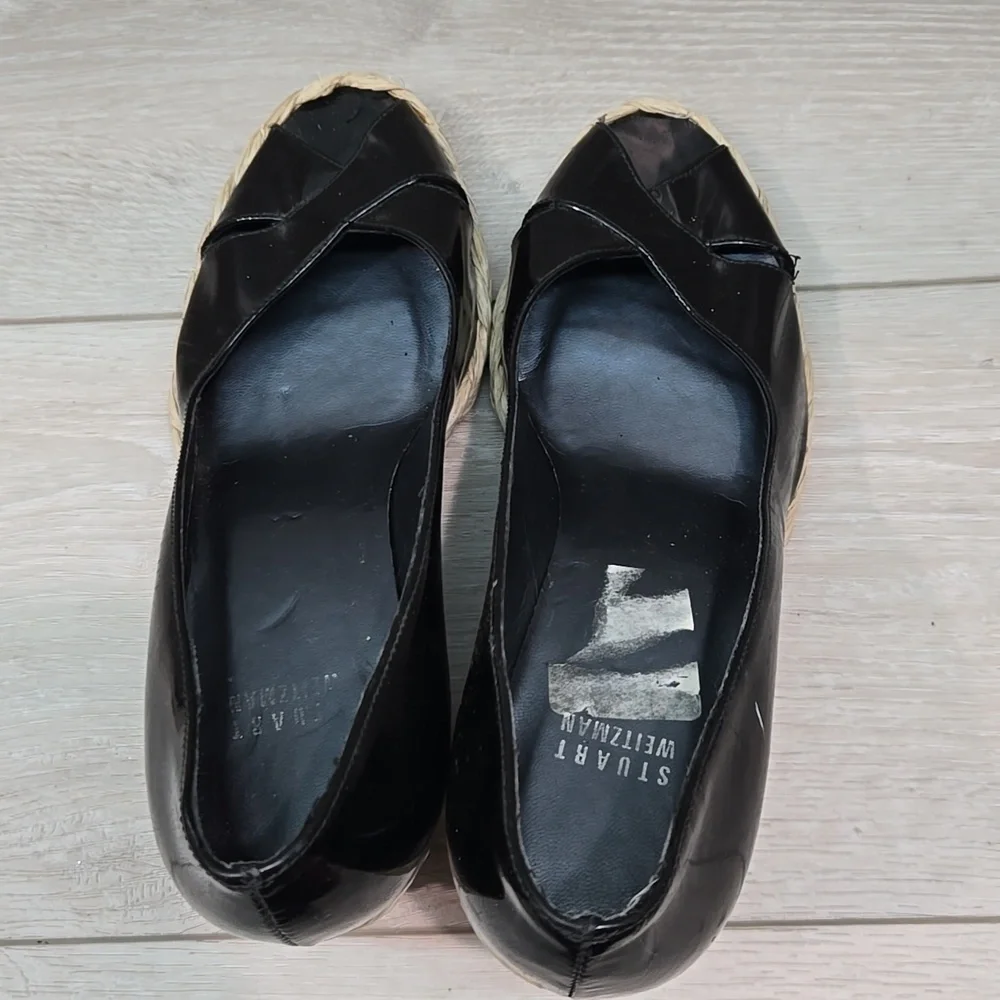 Stuart Weitzman Women Leather Espadrille Wedge Open Toe Sandals shoes sz 9.5M